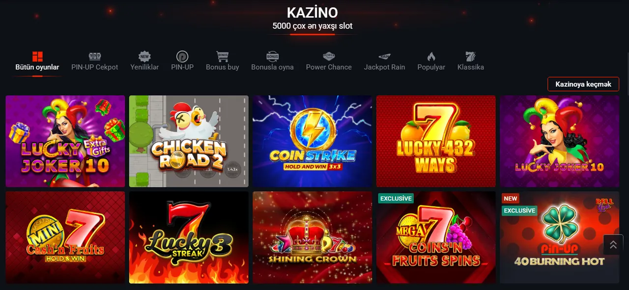 Pin-Up Casino giriş xüsusiyyətləri